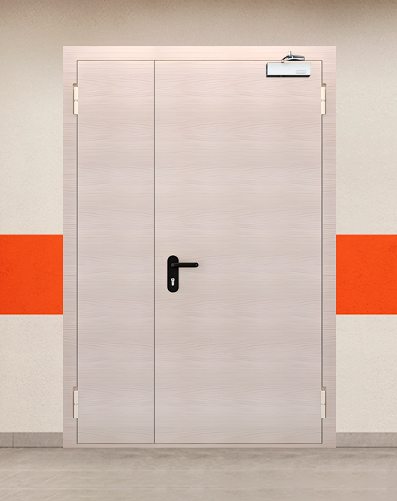 Противопожарная полуторная МДФ бежевая дверь