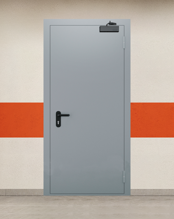 Противопожарная однопольная серая дверь EI 45
