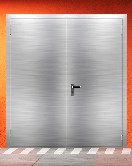 Противопожарная двупольная из нержавеющей стали серая дверь EIS 90 без доводчика