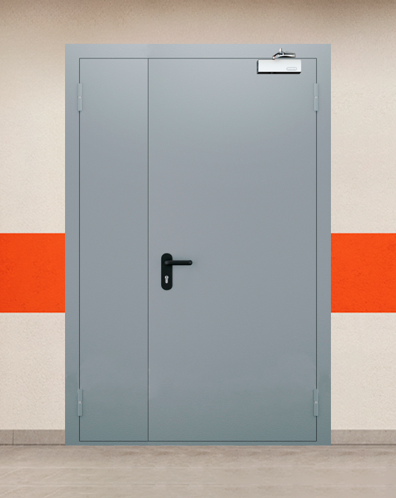 Противопожарная полуторная серая дверь EI 30 (3-го типа)