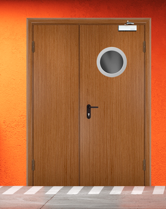 Противопожарная полуторная шпон дверь с круглым окном