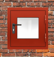 Люк металлический красный с окном