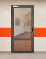 Противопожарная однопольная светопрозрачная стальная коричневая дверь EIW 60