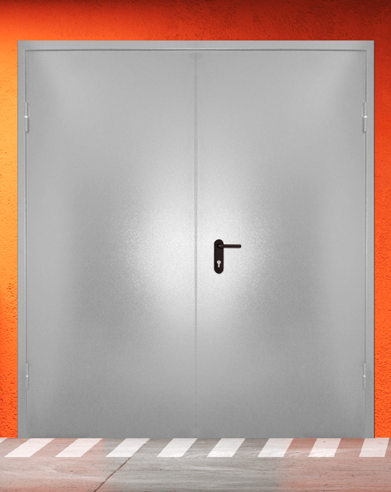 Противопожарная двупольная серая дверь порошковым напылением EIW 30 без доводчика