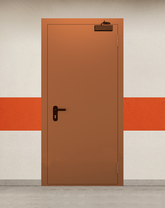 Противопожарная однопольная коричневая дверь EI 45