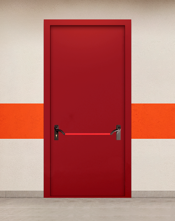 Противопожарная однопольная красная дверь EIWS 60 без доводчика с ручкой антипаника