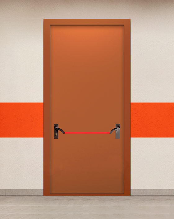 Противопожарная однопольная коричневая дверь EIW 60 без доводчика с ручкой антипаника