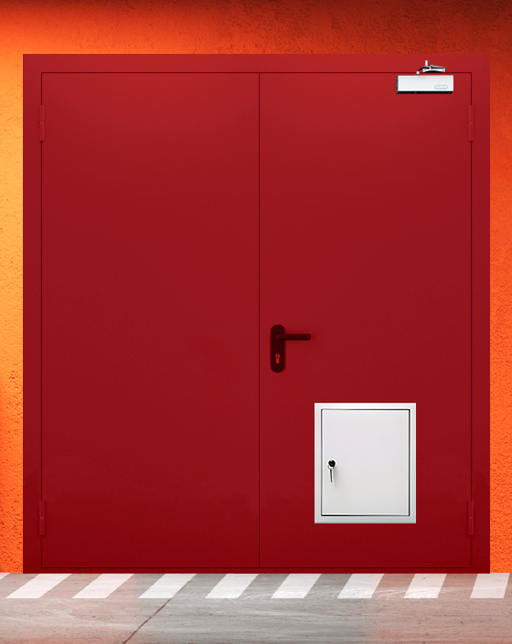 Противопожарная двупольная красная дверь EIWS 90 с стыковочным узлом