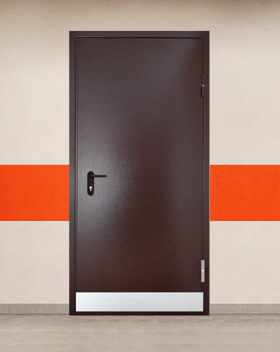 Противопожарная однопольная коричневая дверь порошковым напылением EIS 30 без доводчика с узким отбойником