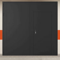 Ворота металлические двустворчатые черные с дверью без доводчика