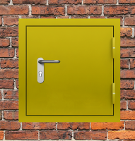 Люк металлический желтый с блестящей ручкой