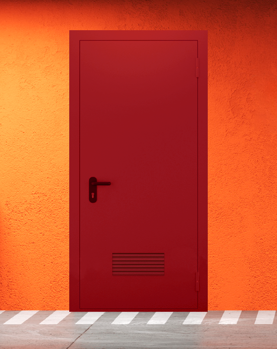 Противопожарная однопольная красная дверь EIW 45 без доводчика с прямоугольной решеткой