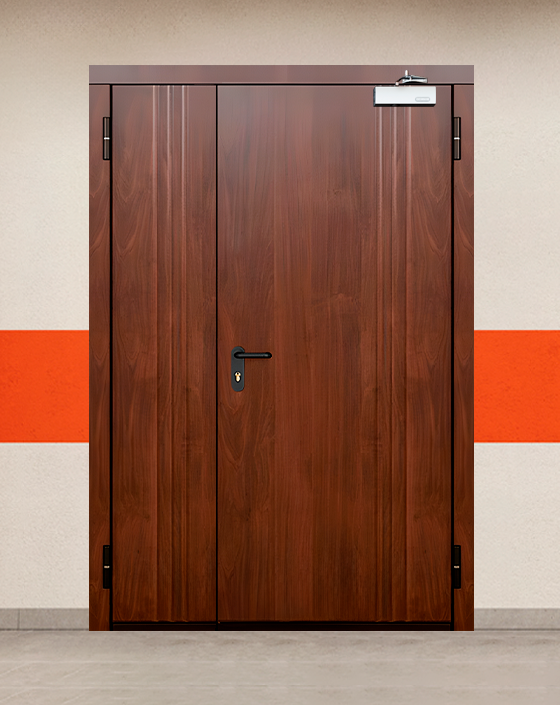 Противопожарная полуторная МДФ коричневая дверь